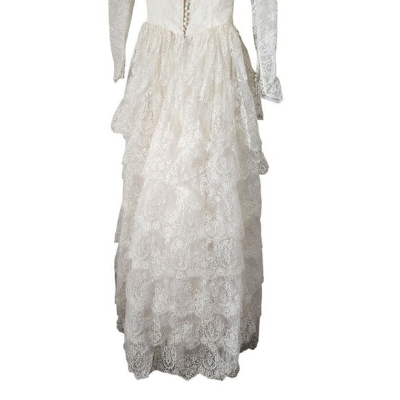 ALFRED ANGELO VTG Cupcake Ruffle Lace Wedding Gown Long Sleeve Sweetheart
