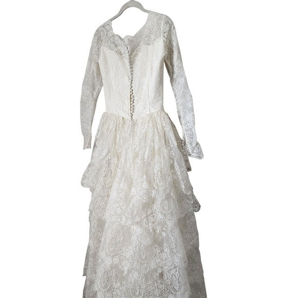 ALFRED ANGELO VTG Cupcake Ruffle Lace Wedding Gown Long Sleeve Sweetheart