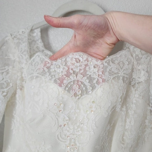 ALFRED ANGELO VTG Cupcake Ruffle Lace Wedding Gown Long Sleeve Sweetheart