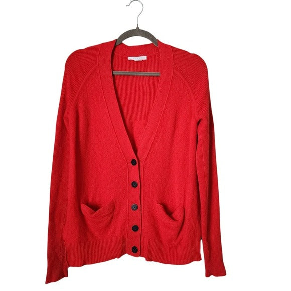 DUFFY 100% Cashmere Red Button Front Cardigan Sweater Pockets Size S