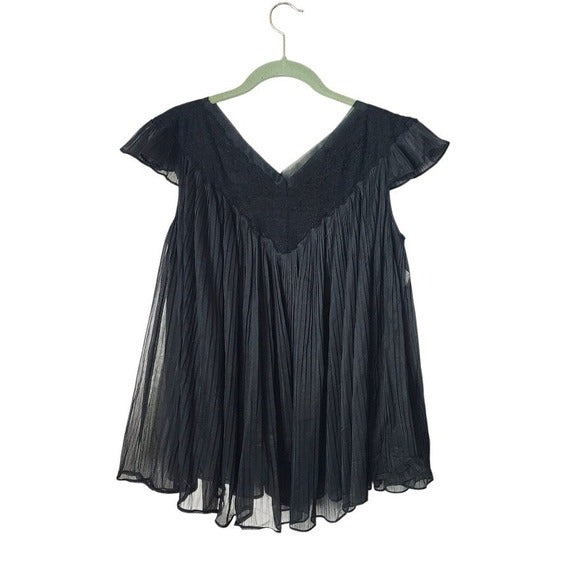 ROGERS VINTAGE 60s Black Pleated Nylon Tricot Babydoll Lingerie Nightie M