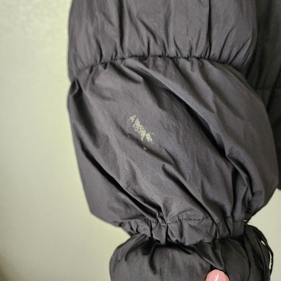 FREE PEOPLE Solid Cotton Candy Puffer Jacket Charcoal Drawstring Cuffs Size S