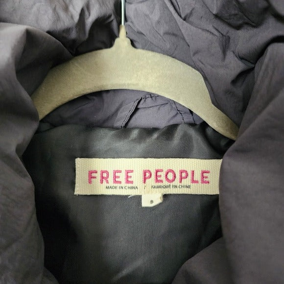 FREE PEOPLE Solid Cotton Candy Puffer Jacket Charcoal Drawstring Cuffs Size S