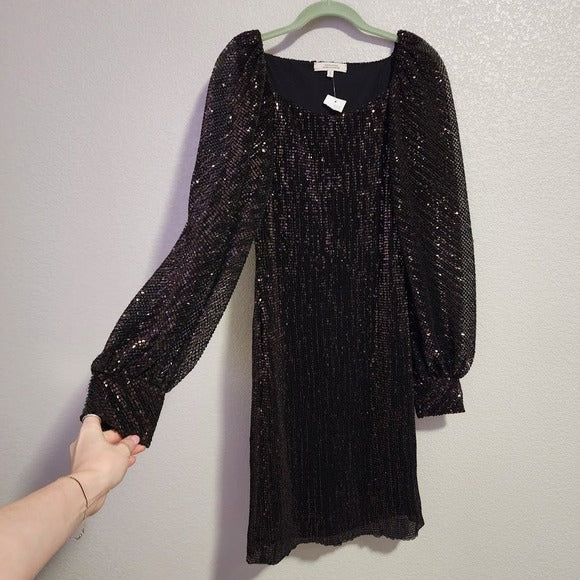 DOROTHEE SCHUMACHER Sparkling Moment Sequined Minidress Mesh Sleeves Brown 2