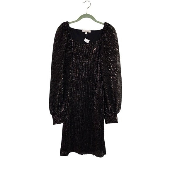 DOROTHEE SCHUMACHER Sparkling Moment Sequined Minidress Mesh Sleeves Brown 2