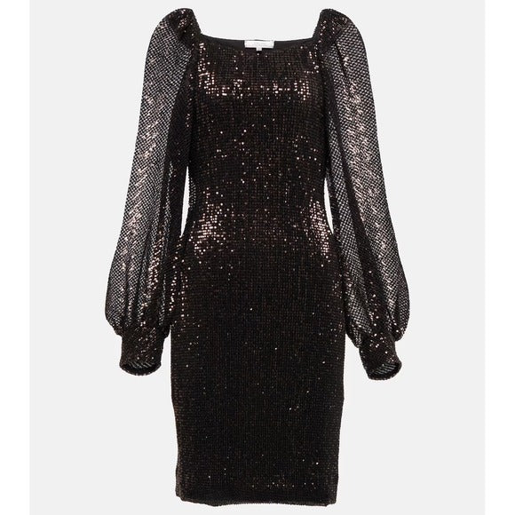 DOROTHEE SCHUMACHER Sparkling Moment Sequined Minidress Mesh Sleeves Brown 2