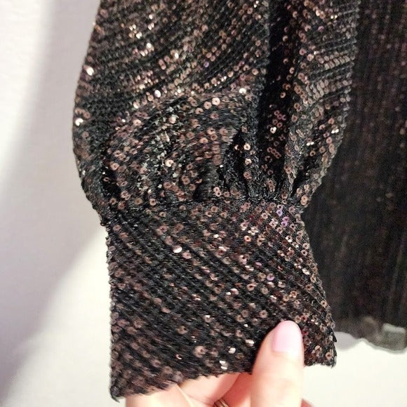 DOROTHEE SCHUMACHER Sparkling Moment Sequined Minidress Mesh Sleeves Brown 2