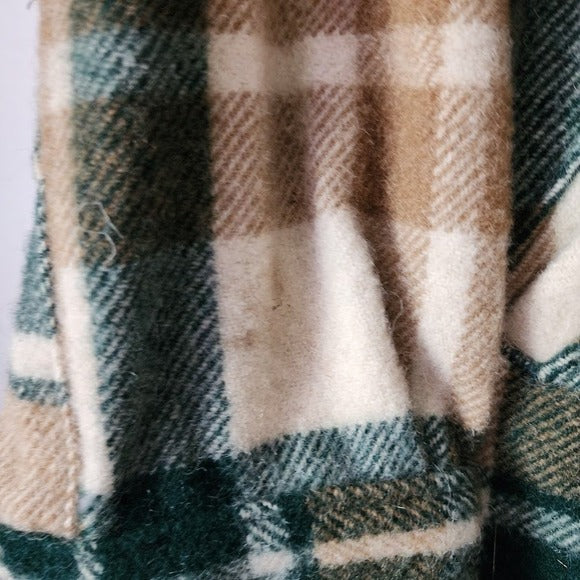 VINTAGE EDDIE BAUER Wool Plaid Shirt Jacket Green Tan camel Made USA Shacket M