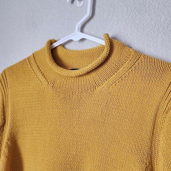 J.CREW ALWAYS Roll Neck Pullover Fisherman Sweater Mustard Yellow Size L