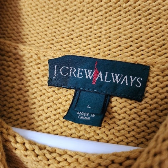 J.CREW ALWAYS Roll Neck Pullover Fisherman Sweater Mustard Yellow Size L