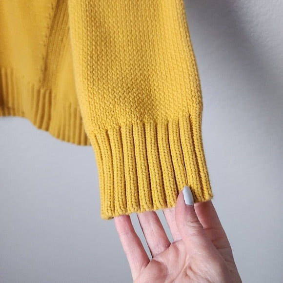 J.CREW ALWAYS Roll Neck Pullover Fisherman Sweater Mustard Yellow Size L