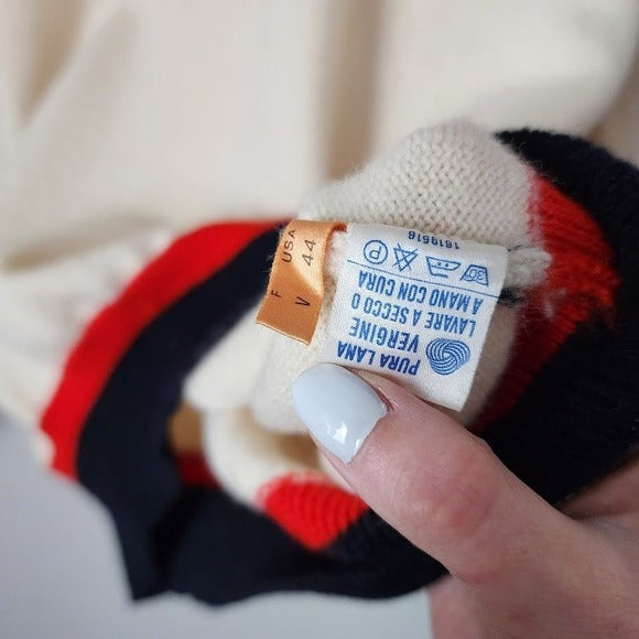 VINTAGE FILA Lambswool Sweater Cream Navy Red Logo Pullover Made in Italy 44