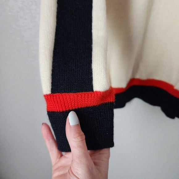 VINTAGE FILA Lambswool Sweater Cream Navy Red Logo Pullover Made in Italy 44