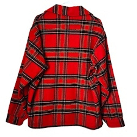 PENDLETON 70s VTG Shacket Red Plaid Wool Jacket Made in USA Button-Up Overshirt L