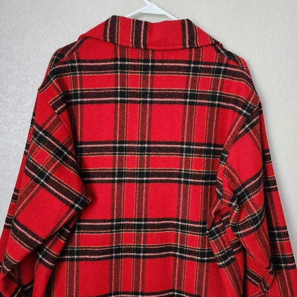 PENDLETON 70s VTG Shacket Red Plaid Wool Jacket Made in USA Button-Up Overshirt L
