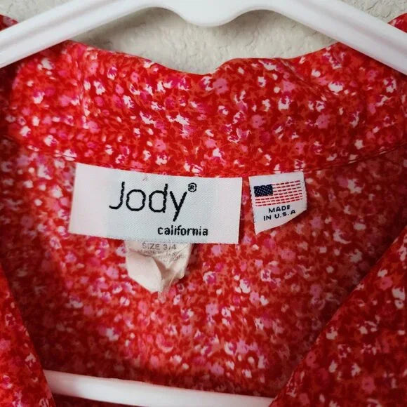 JODY California VTG 90s Red Micro Floral Button Front Maxi Dress Made in USA 3/4