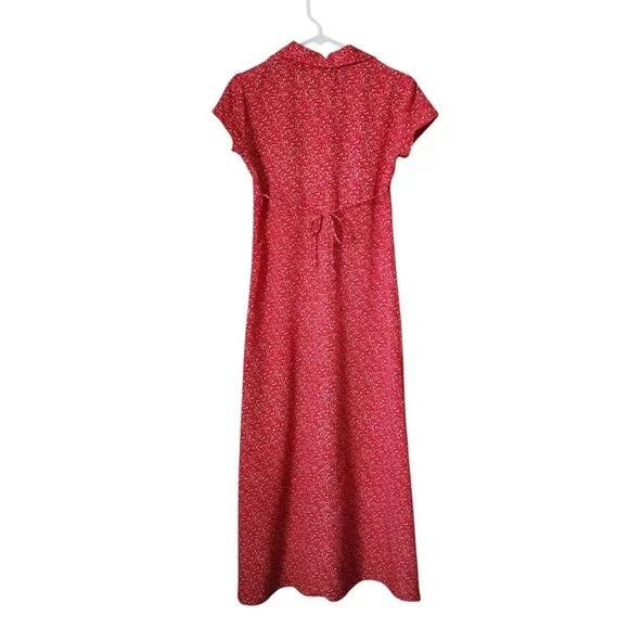 JODY California VTG 90s Red Micro Floral Button Front Maxi Dress Made in USA 3/4