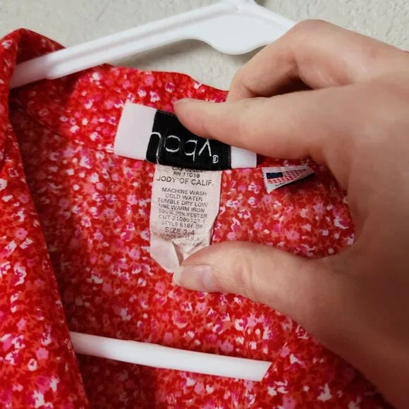 JODY California VTG 90s Red Micro Floral Button Front Maxi Dress Made in USA 3/4