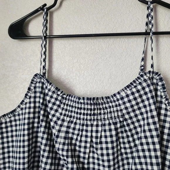 DRAPER JAMES x LANDS' END Navy Gingham Cotton Smocked Cami Top Size 1X (18W)