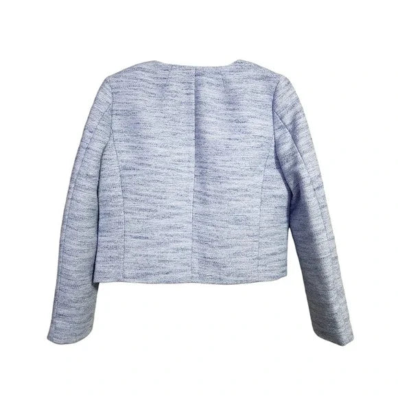 J.CREW Tweed Lady Jacket Blue Textured Blazer Gold Buttons Size 00 CB325