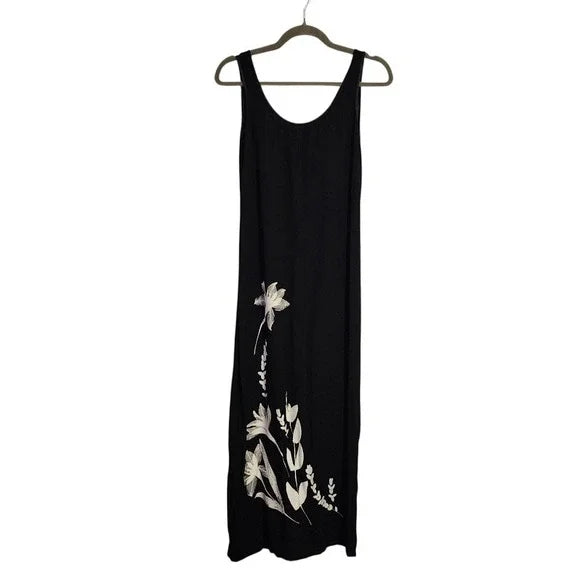 VTG LAURA ASHLEY 90s Black Floral Maxi Dress Sleeveless Minimalist Slip Y2K S/M