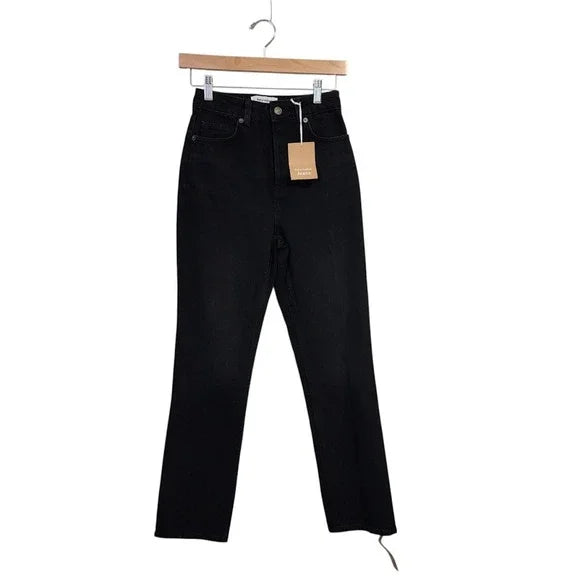 REFORMATION Cynthia High Rise Straight Jeans Black Rigid Denim Size 24 NWT