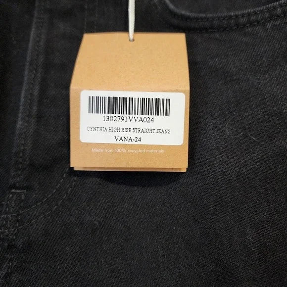 REFORMATION Cynthia High Rise Straight Jeans Black Rigid Denim Size 24 NWT
