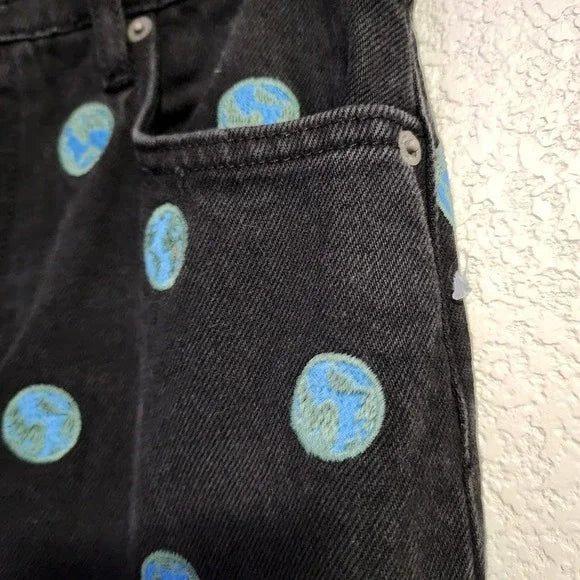 REFORMATION Earth Embroidered High Rise Straight Long Jeans Size 28 NWOT
