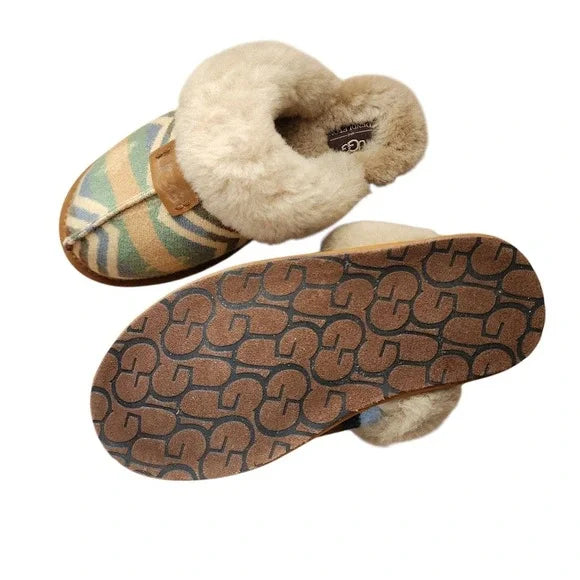 UGG x PENDLETON Scuffette Slippers Tan Aztec Shearling Wool Slip-On Size 6