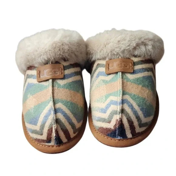 UGG x PENDLETON Scuffette Slippers Tan Aztec Shearling Wool Slip-On Size 6