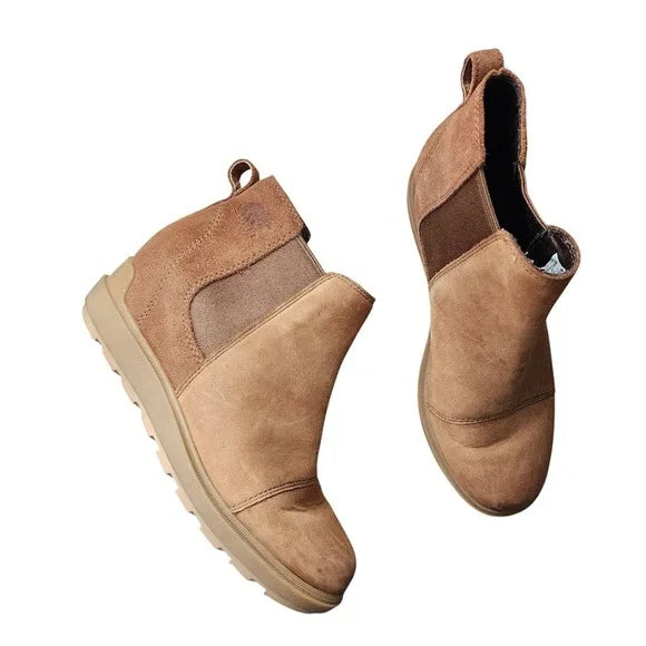 SOREL Evie II Chelsea Boots Waterproof Wedge Tan Suede Size 8