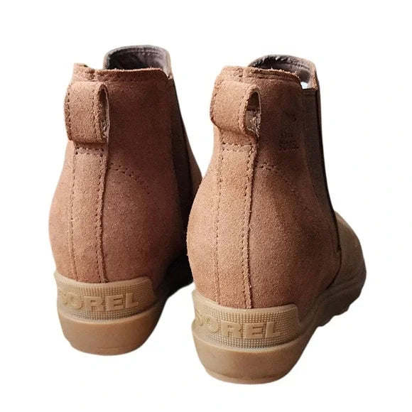 SOREL Evie II Chelsea Boots Waterproof Wedge Tan Suede Size 8