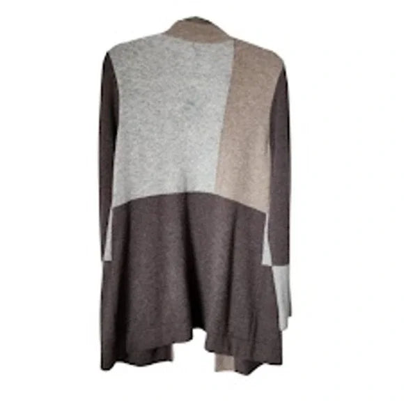 CHARTER CLUB 100% Cashmere Open Front Colorblock Duster Cardigan Size M NWT