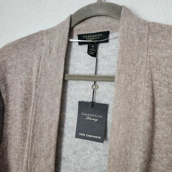 CHARTER CLUB 100% Cashmere Open Front Colorblock Duster Cardigan Size M NWT