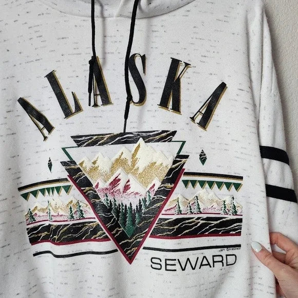 VINTAGE Alaska Seward Hoodie Bay Bridge USA Made Puffy Graphic Size XL