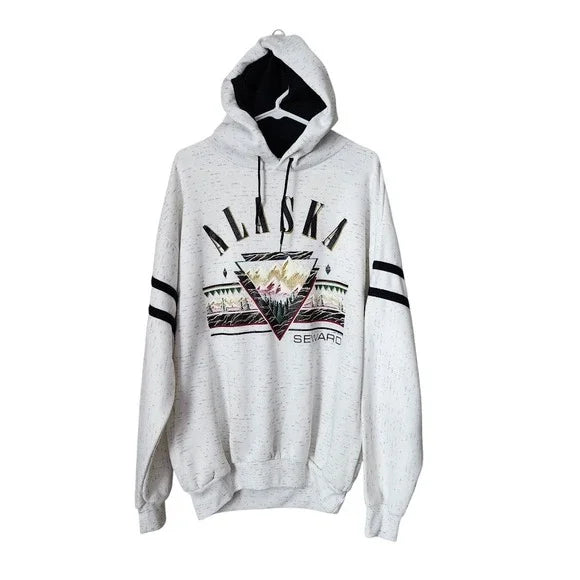 VINTAGE Alaska Seward Hoodie Bay Bridge USA Made Puffy Graphic Size XL