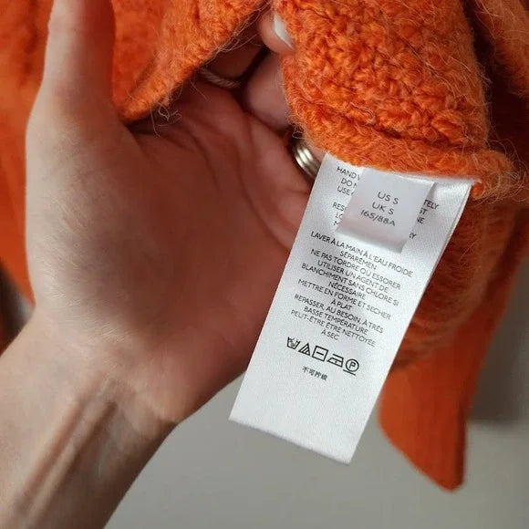 ANTHROPOLOGIE Payton Cable Knit Fisherman 1/2 zip Pullover Sweater Orange Size S