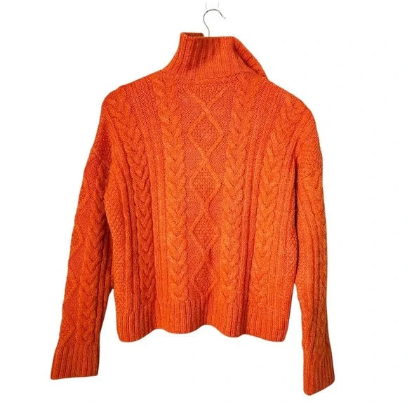 ANTHROPOLOGIE Payton Cable Knit Fisherman 1/2 zip Pullover Sweater Orange Size S