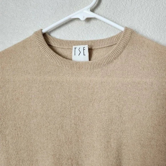 TSE CASHMERE crewneck pull over knit short sleeve shirt in nude