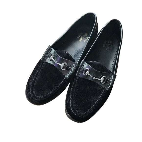 G.H. BASS WEEJUNS Lianna Black Velvet Horsebit Loafers Size 8