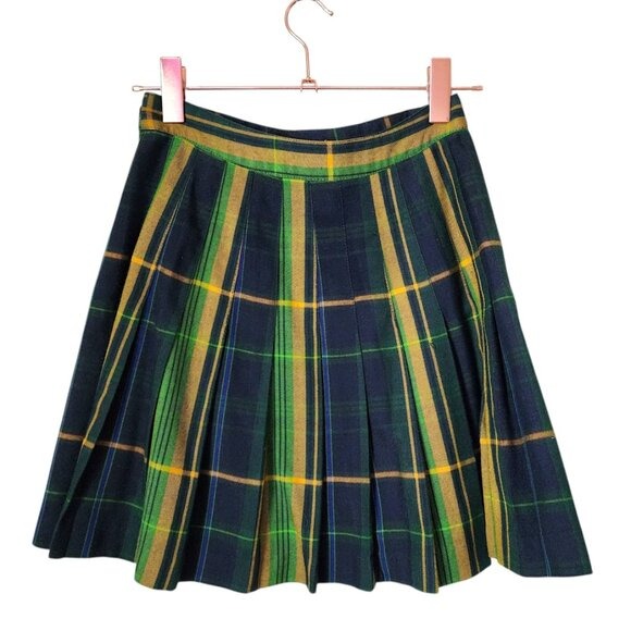 ESPRIT VINTAGE pleated plaid tennis mini skirt school girl green blue yellow 5/6