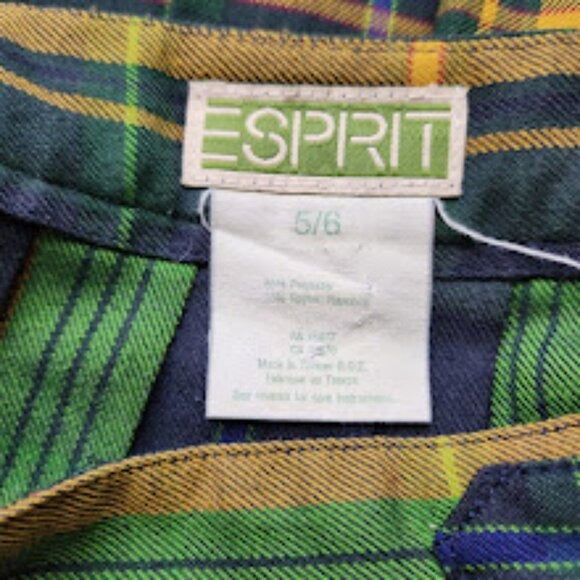 ESPRIT VINTAGE pleated plaid tennis mini skirt school girl green blue yellow 5/6