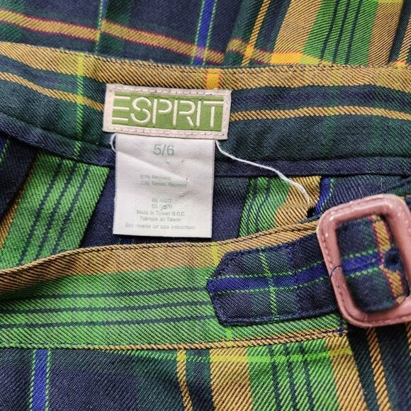 ESPRIT VINTAGE pleated plaid tennis mini skirt school girl green blue yellow 5/6