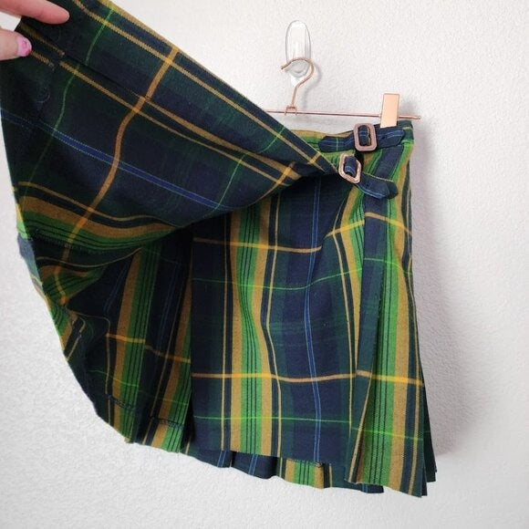 ESPRIT VINTAGE pleated plaid tennis mini skirt school girl green blue yellow 5/6