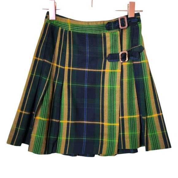 ESPRIT VINTAGE pleated plaid tennis mini skirt school girl green blue yellow 5/6