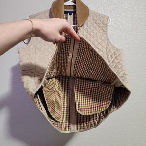 J. MCLAUGHLIN VTG Quilted Vest Tan Corduroy Collar Zip Up Riding Style M
