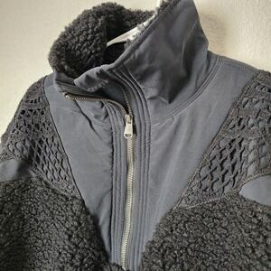 FREE PEOPLE MOVEMENT Care Seaside Fleece Crochet Eyelet 1/4 Zip Jacket Black XS