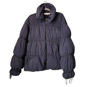 FREE PEOPLE Solid Cotton Candy Puffer Jacket Charcoal Drawstring Cuffs Size S