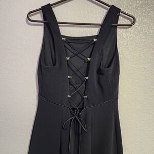 JS COLLECTIONS 90s Black Lace-Up Back Sleeveless Corporate Gothic Dress Size 10