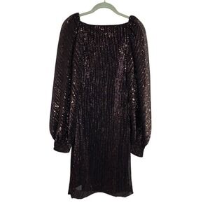DOROTHEE SCHUMACHER Sparkling Moment Sequined Minidress Mesh Sleeves Brown 2